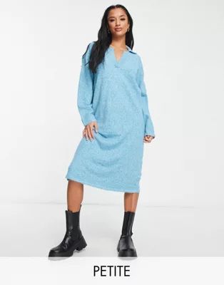 Vero Moda Petite knit polo midi dress in blue | ASOS (Global)
