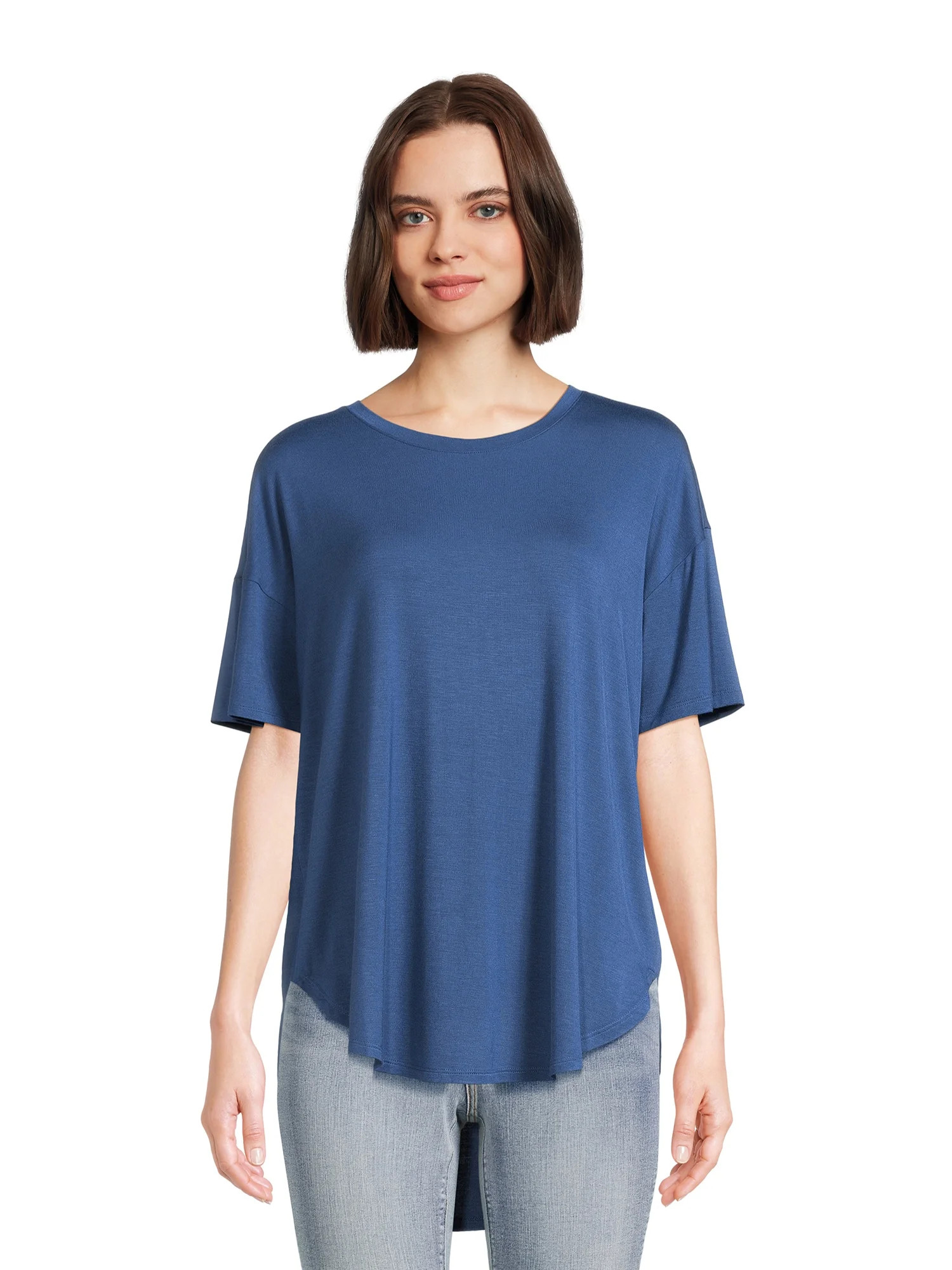 Time and Tru Women's Crewneck Tunic Tee with Short Sleeves, Sizes S-3XL - Walmart.com | Walmart (US)