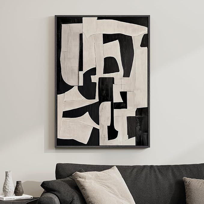 Framed Neutral Abstract Wall Art, Modern Black and Beige Canvas Prints Paintings Artwork for Wall... | Amazon (US)
