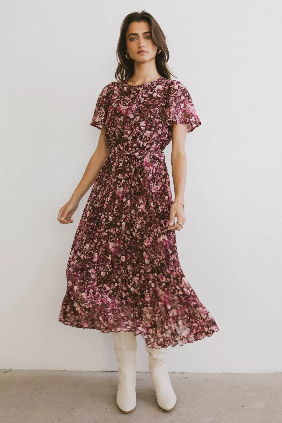 Mary Anne Floral Midi Dress in Brown | Böhme US