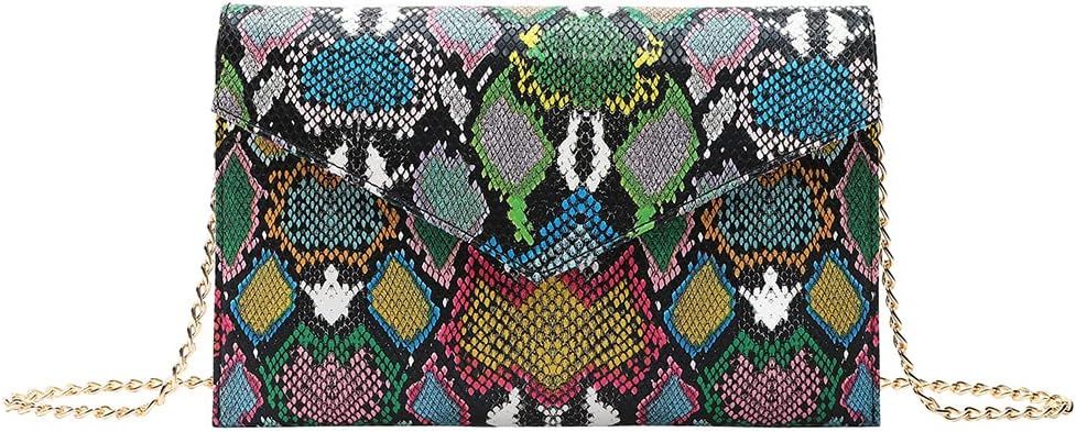 JOBEDE Snakeskin Pattern Envelope Clutch Colorful Handbag Evening Party Prom Chain Bag Big Women ... | Amazon (US)