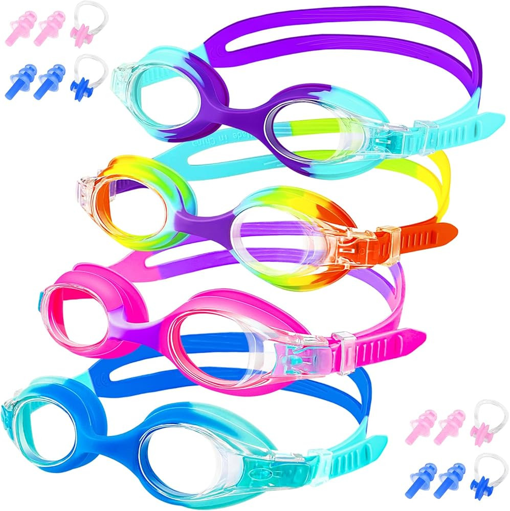 XDX Kids Swim Goggles 4-14, 4 Pack for Boys and Girls, Anti-Fog With UV Protection | Amazon (US)