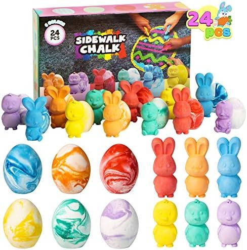 JOYIN 24 Pcs Easter Sidewalk Chalk Set, Easter Eggs Bunny Chicken Chalks, Easter Gifts for Boys Girl | Amazon (US)