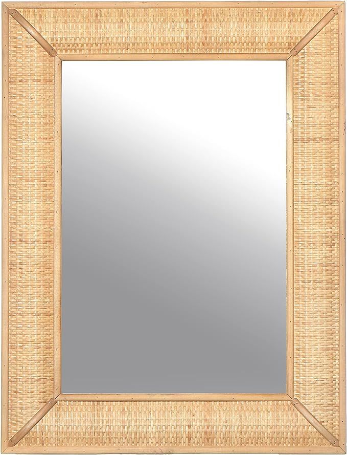 Creative Co-Op Rectangle Wood Framed Wall Mirror with Rattan Detail, Brown | Amazon (US)
