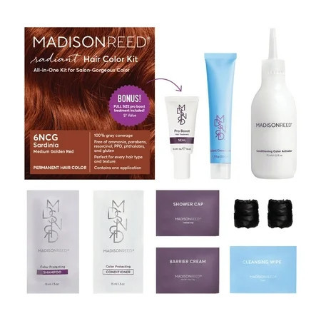 Madison Reed Radiant Permanent Hair Color Kit with Bonus Pro Boost, Sardinia Red (6NCG), Medium Golden Red | Walmart (US)