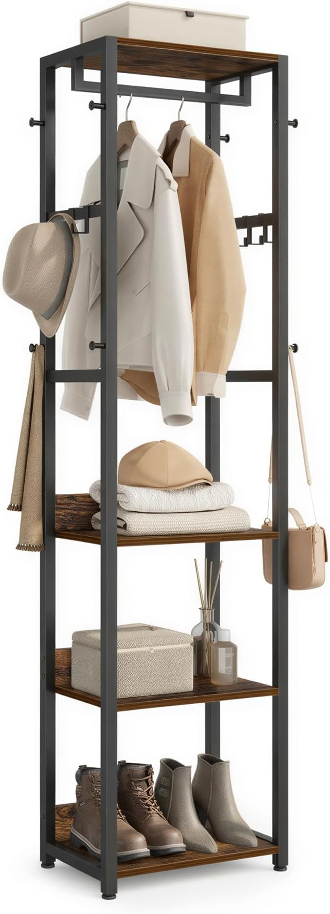 VASAGLE Freestanding Coat Rack, Hall Tree with Shelves, Steel Frame | Amazon (US)