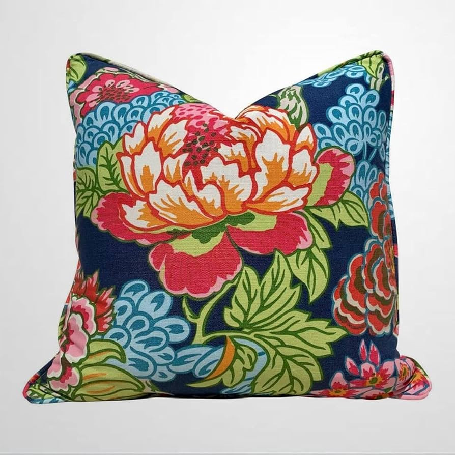ArogGeld Thibaut Honshu Pillow in Navy Blue And Red Chinoiserie Floral Pillow Lumbar Flower Throw... | Amazon (US)