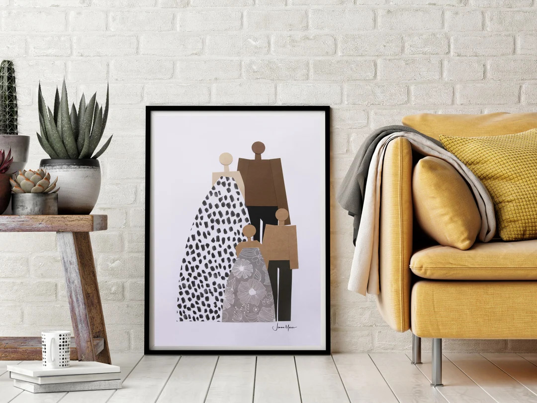 Biracial Family Portrait Family of 4 Diversity Minimalist - Etsy | Etsy (US)