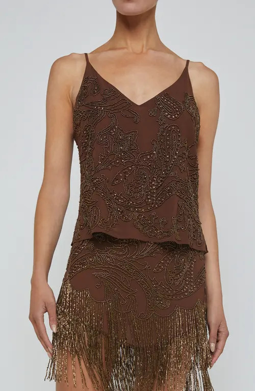 L'AGENCE Kass Beaded Chiffon Camisole in Pinecone at Nordstrom, Size Xx-Large | Nordstrom