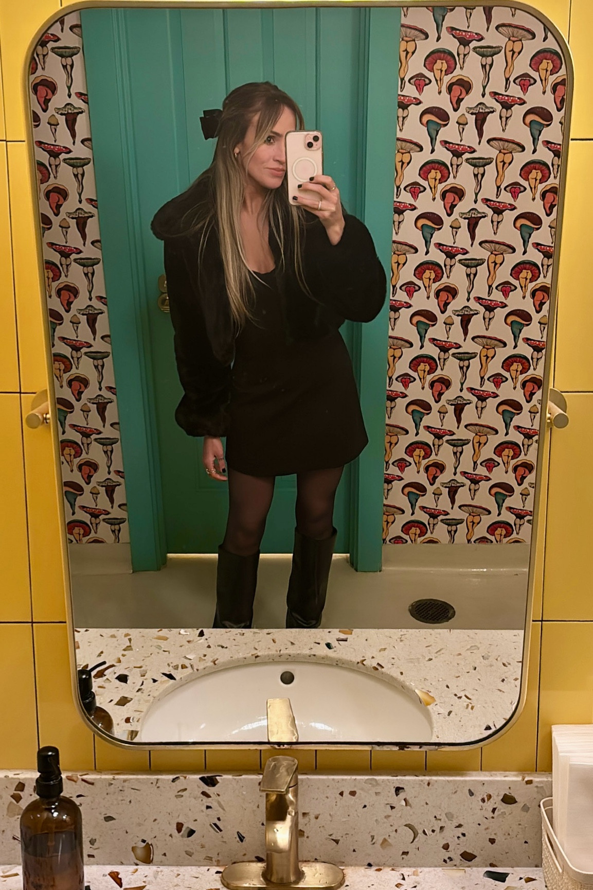 Loved this fit! A little black dress is always in for a night out✨I paired it with a faux fur coat, sheer tights, sleek and chic boots, wrapped with a bow!! 

#LTKParties #LTKShoeCrush #LTKStyleTip