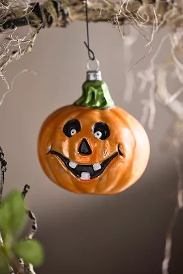 Pumpkin Face Glass Ornament, Round | Terrain