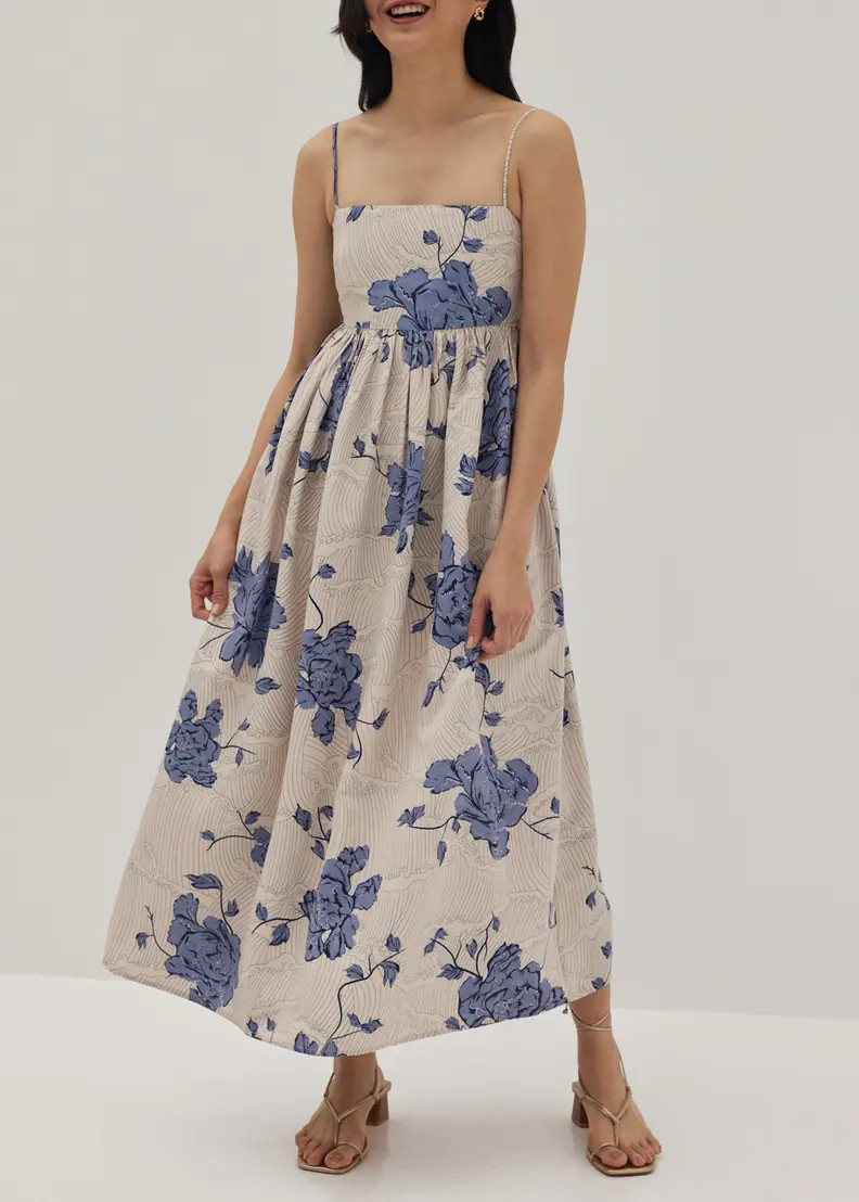 Tanya Ruched Babydoll Dress in Prosperous Blooms | LOVEBONITO SINGAPORE PTE LTD