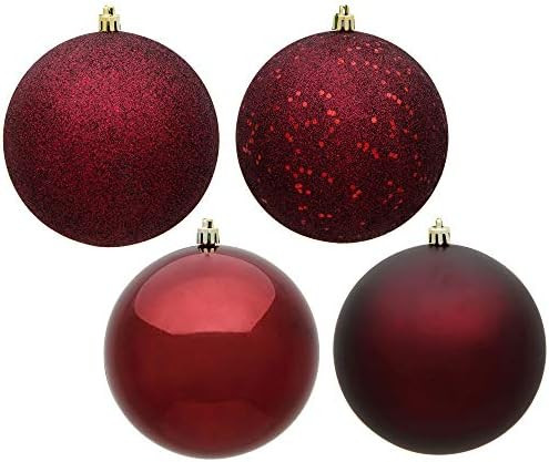 Vickerman 6" Burgundy 4-Finish Ball Ornament Set - Matte, Shiny, Glitter, Sequin - Shatterproof P... | Amazon (US)