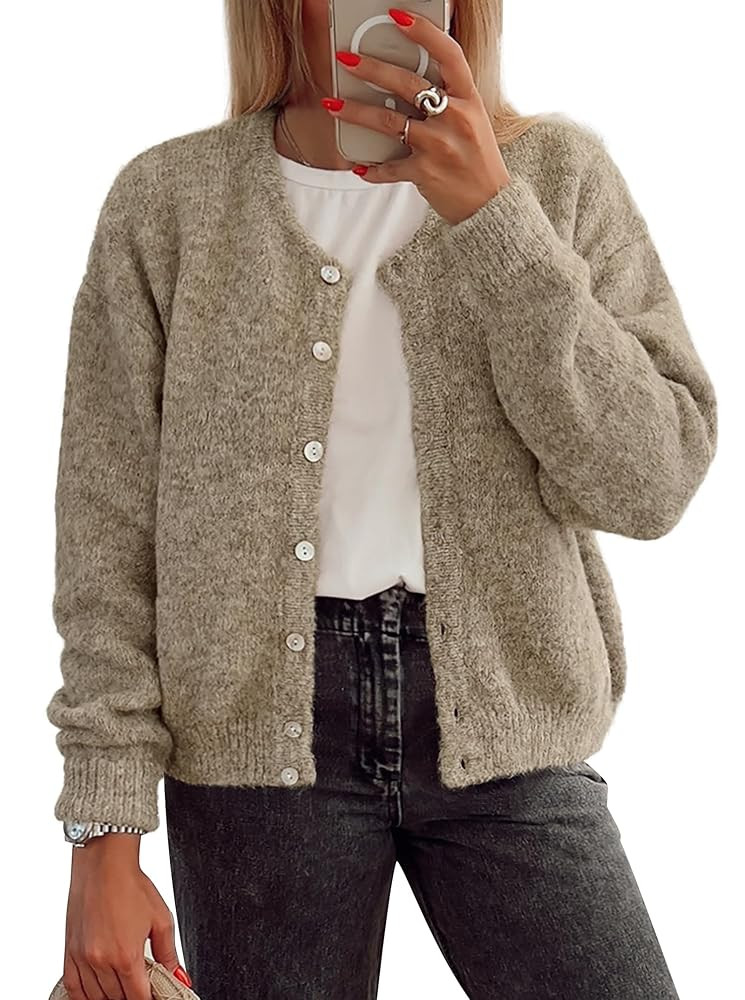 ATHMILE Fall Long Sleeve Cardigans for Women Sweater Fashion Open Front Winter Button Down Crewne... | Amazon (US)