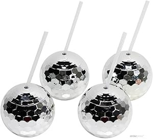 Andaz Press 1970s Disco Ball 19 oz Drink Tumbler with Straw, Silver, 4-Pack, for Metallic Shiny F... | Amazon (US)