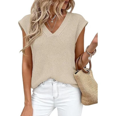 PRETTYGARDEN Women s Lightweight Sweaters Vest Spring Trendy Cap Sleeve V Neck Knit Tank Tops Summer Going Out Outfits | Walmart (US)