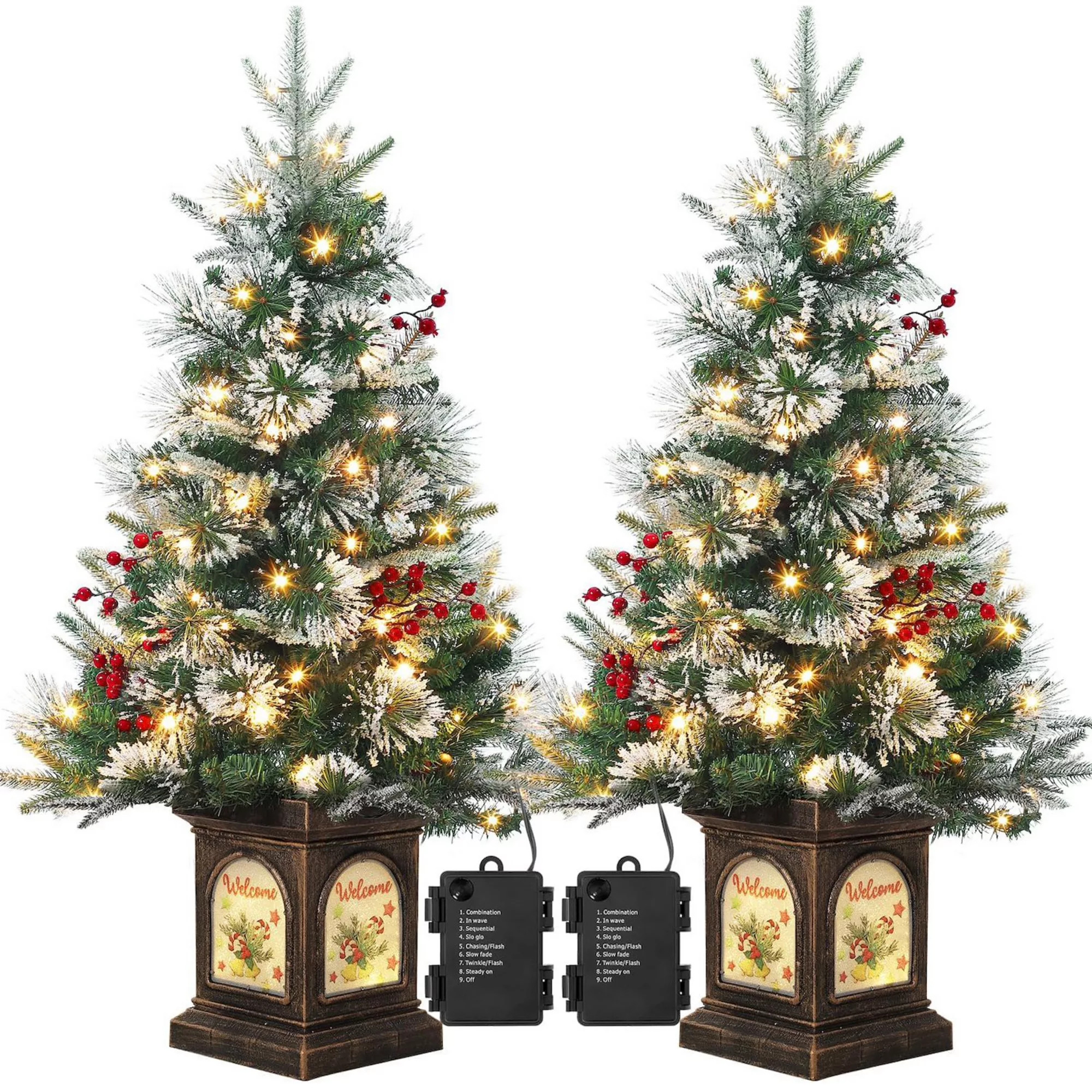 2pcs 3ft Pre-Lit Artificial Mini Christmas Tree with 78 Led Lights & Vintage Bells Base with Berr... | Kohl's