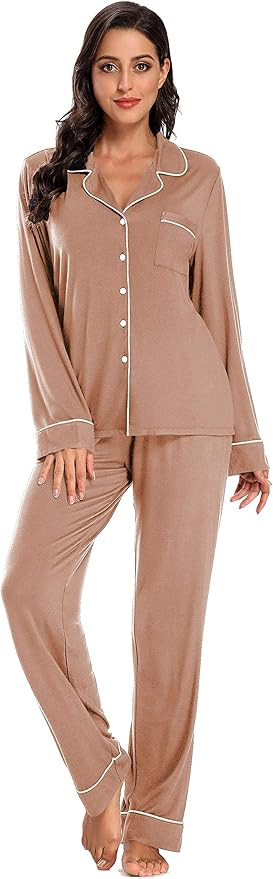 IZZY TOBY Button Up Pajama Set for Women Long Sleeve Pajama Set Sleepwear | Amazon (US)