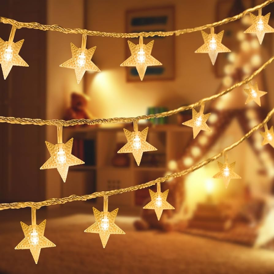 Warm White Star String Lights, 100 LED Plug in Fairy String Lights Waterproof Extendable for Indo... | Amazon (US)