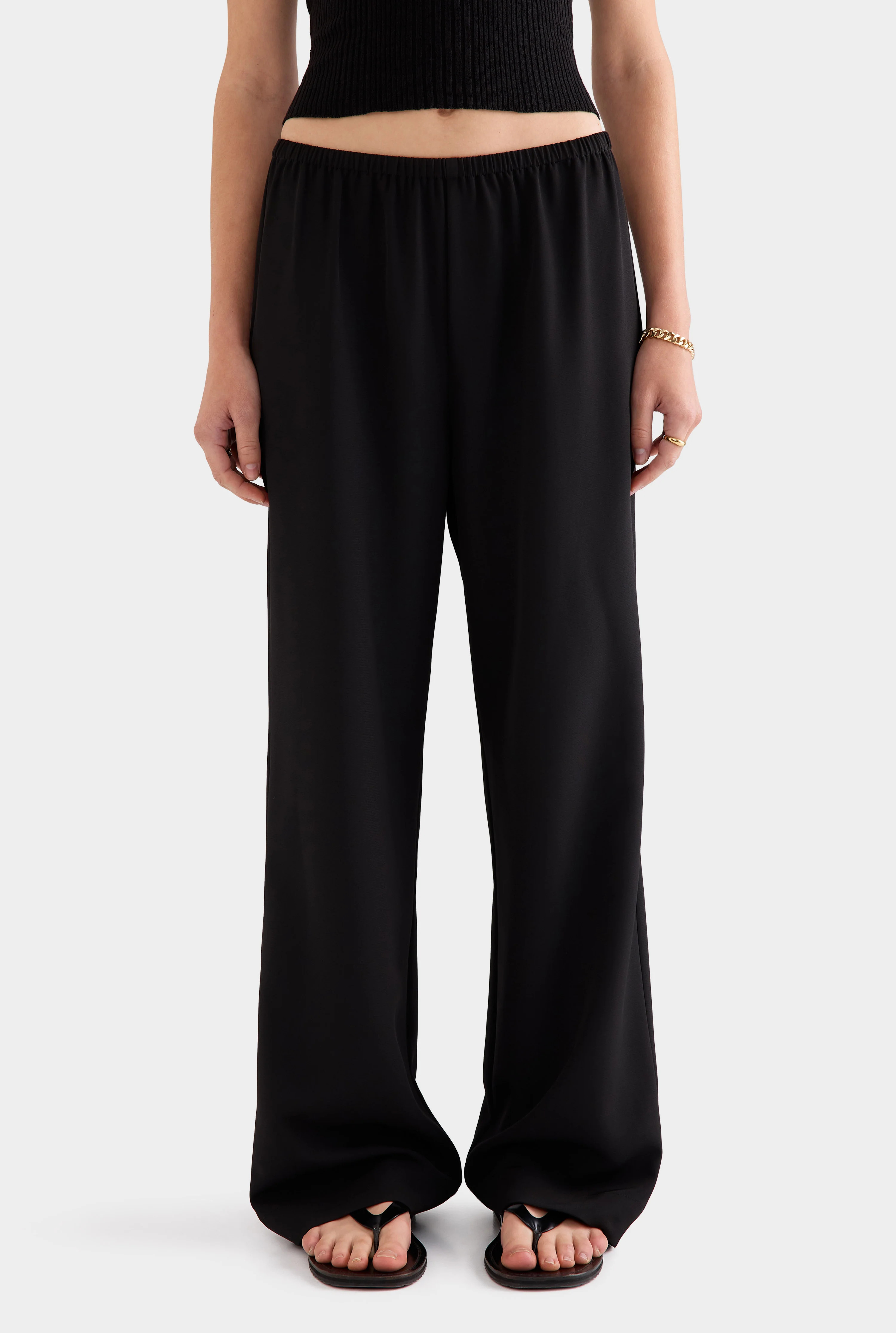 Womens Crepe Elastic Waist Pant in Black | Venroy | Venroy AU