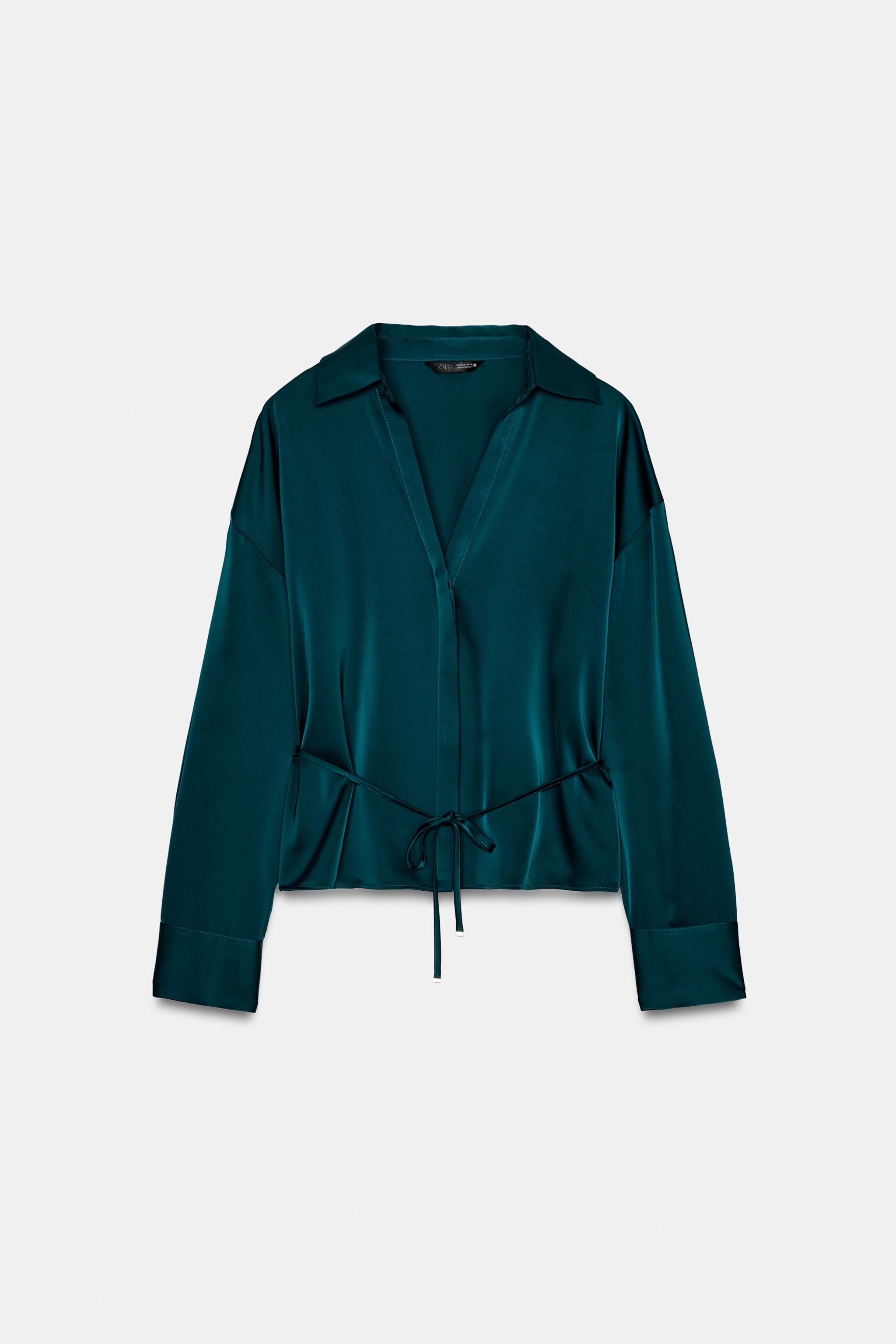 SATIN EFFECT BLOUSE WITH THIN BELT | Zara US