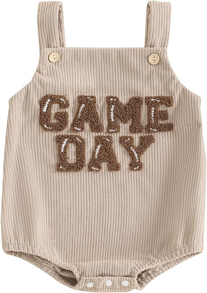 Infant Baby Boys Girls Overalls Sleeveless Football Game Day Embroidery Corduroy Romper Cute Newb... | Amazon (US)
