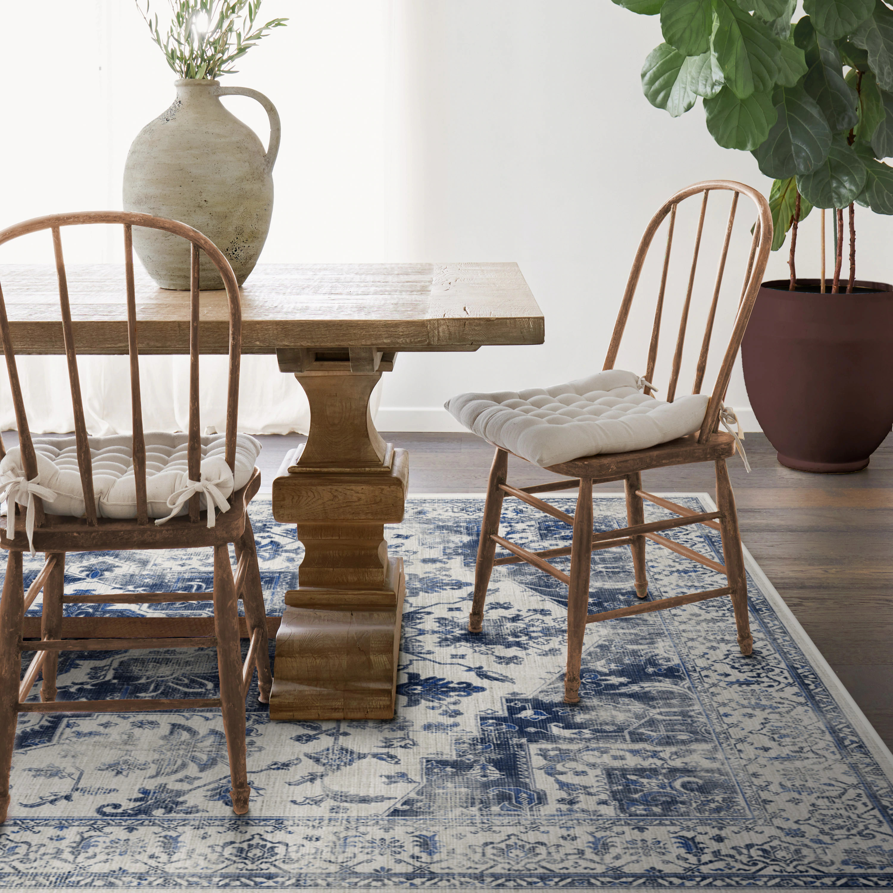 Ruggable Kira 5 x 7 (ft) Flatweave Chenille Delft Blue Rectangular Indoor Distressed/Overdyed Persian Machine washable Pet Friendly Area rug 2 | Lowe's