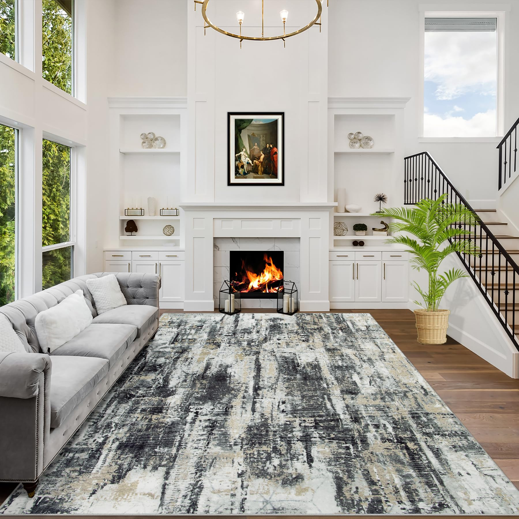 8x10 Area Rugs Washable Rug: Large Modern Abstract Living Room Rug Soft Anti-Skid Thin Carpet Ind... | Amazon (US)