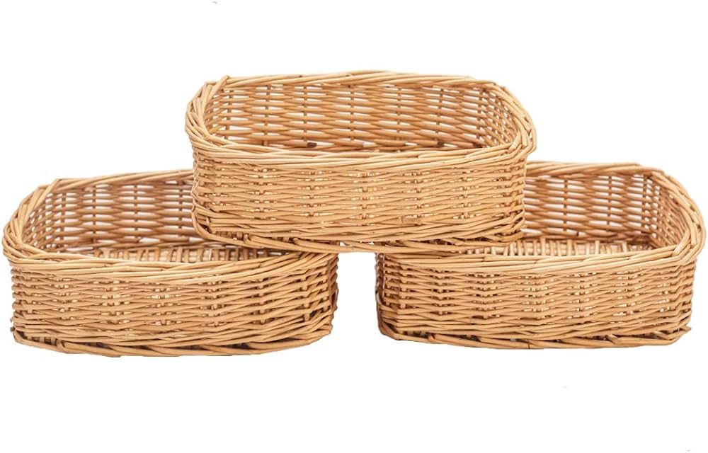Rectangle small wicker baskets for sundries 3pcs storage bins. | Amazon (US)