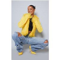 Yellow Faux Suede Faux Mongolian Fur Trim Jacket | PrettyLittleThing US