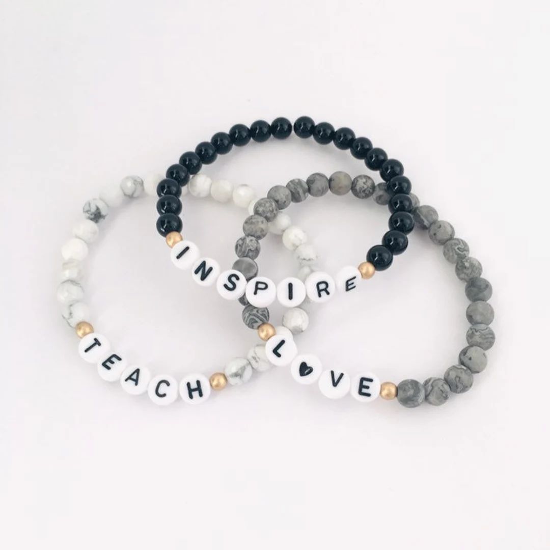 Teacher Bracelet Set Set of Stretch Bracelets Custom Word - Etsy | Etsy (US)