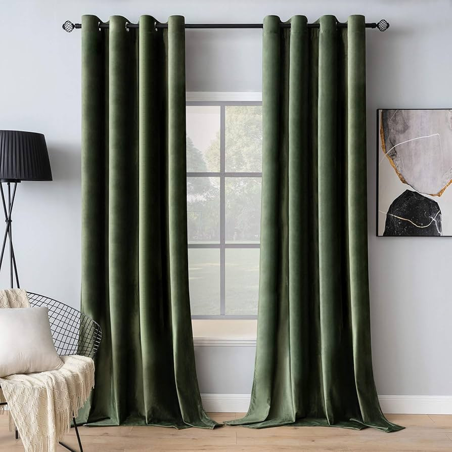 MIULEE Velvet Curtains Olive Green Extra Long Elegant Grommet Curtains Thermal Insulated Soundpro... | Amazon (US)