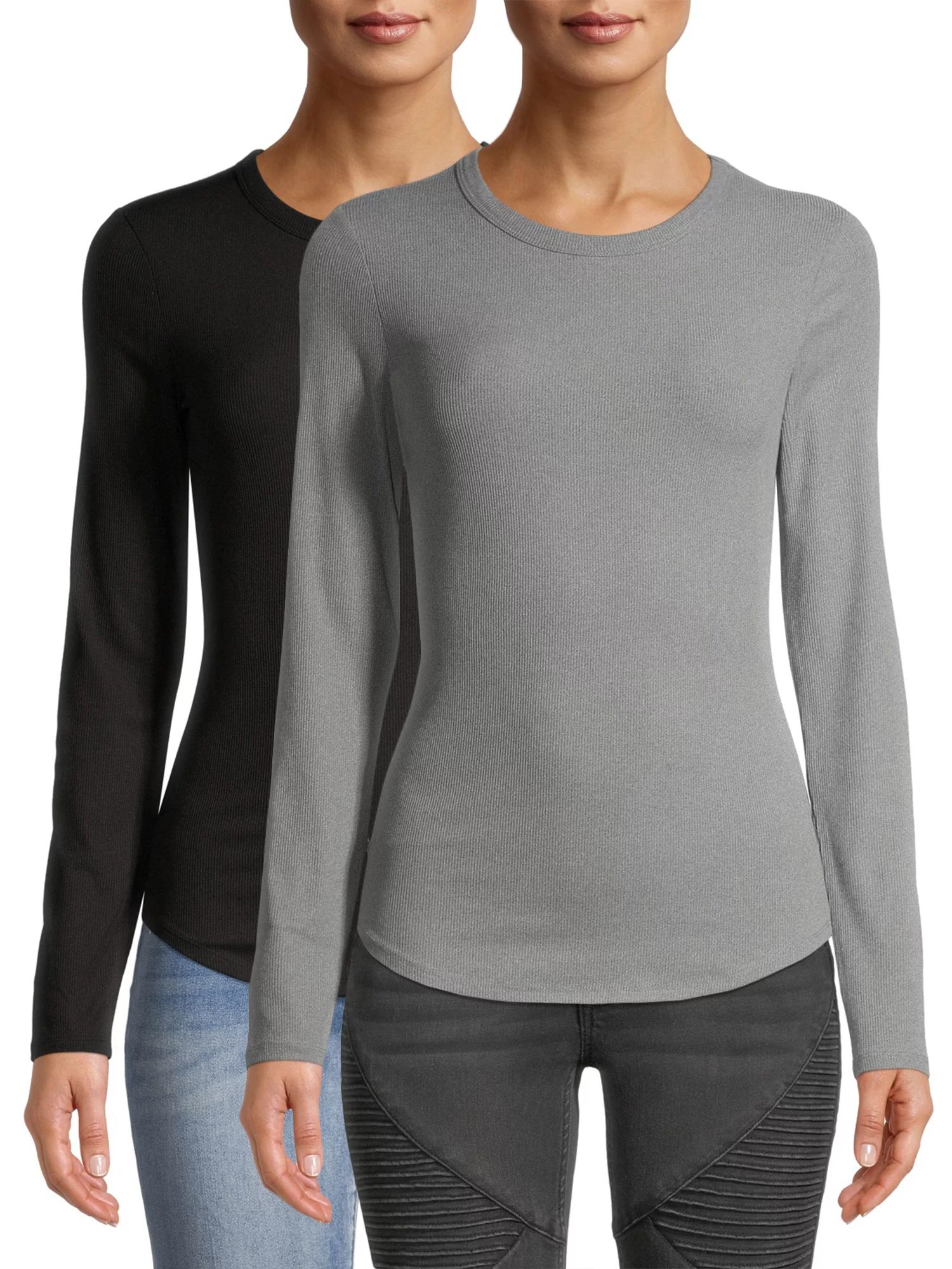 No Boundaries Juniors Crew Neck Rib Tee, 2 Pack | Walmart (US)