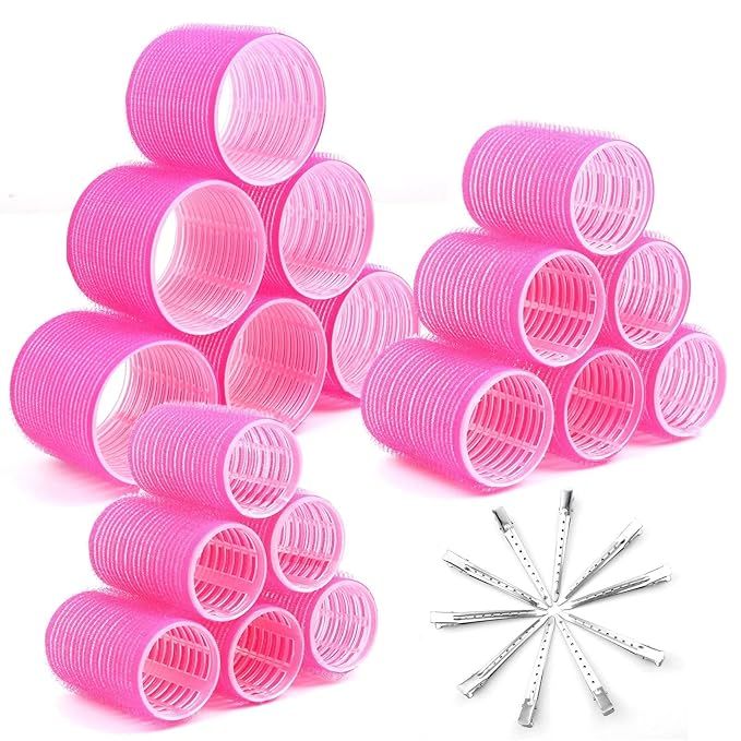 Jumbo Hair Curlers Rollers with Clips, Cludoo 28 Pcs Big Rollers for Hair Set with 3 Sizes Self G... | Amazon (US)