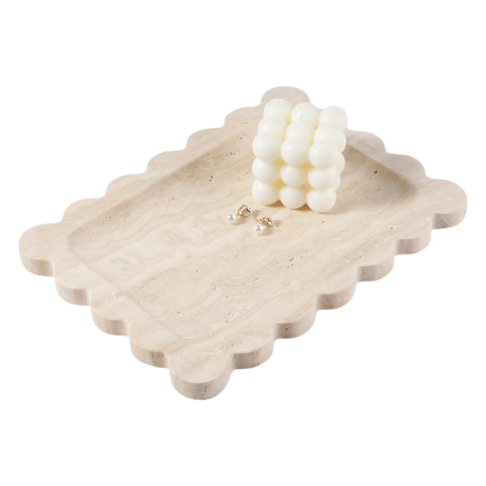 Koville Romano Travertine Vanity Tray, 11"x8" Natural Marble Decorative Scalloped Tray for Jewelr... | Amazon (US)