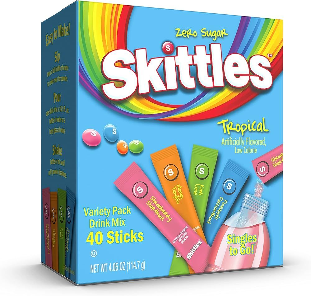 Skittles Singles To Go Tropical Flavors Variety Pack, Powdered Drink Mix, Includes 4 Flavors, Str... | Amazon (US)