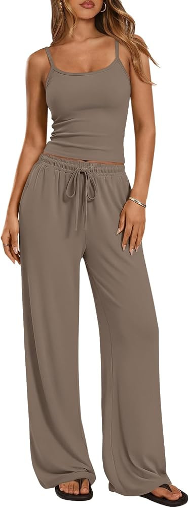 Trendy Queen Womens 2 Piece Lounge Set Summer Camisole Top & Wide Leg Pants | Amazon (US)