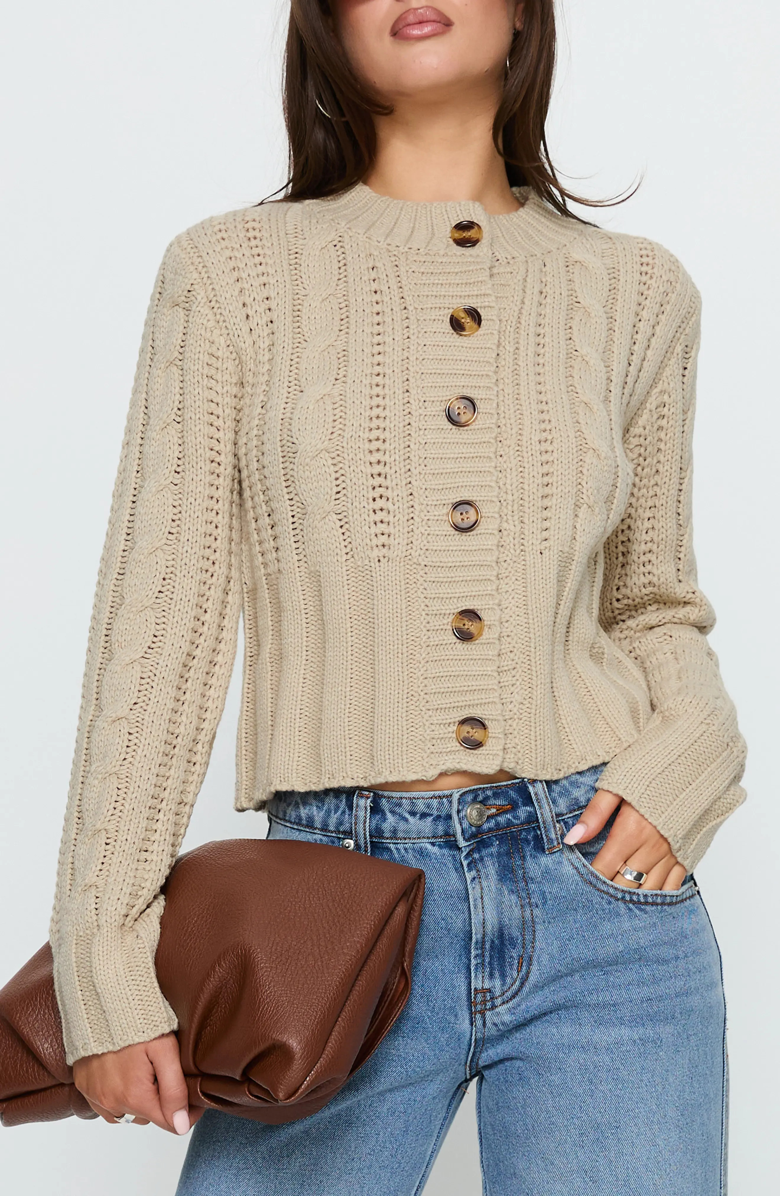 Princess Polly Donielle Cable Cardigan (Women) | Nordstrom | Nordstrom