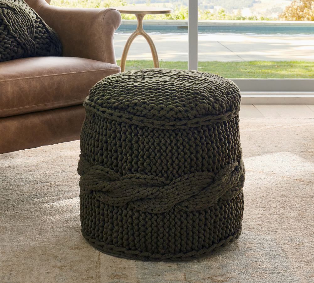 Colossal Knit Pouf, 20 x 18&amp;quot;, Olive | Pottery Barn (US)