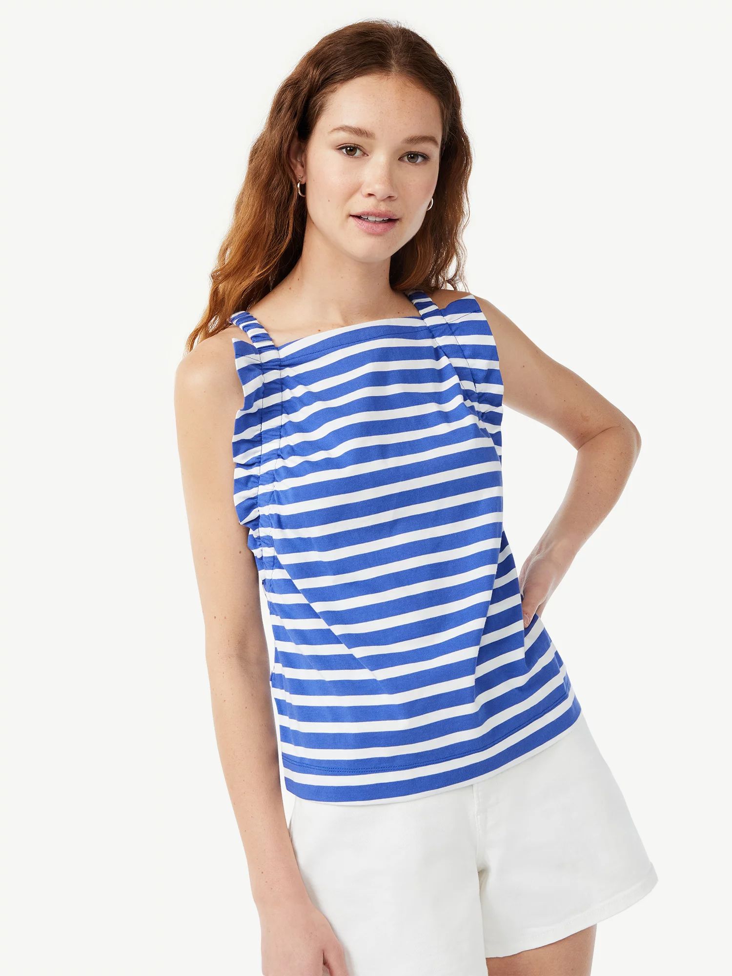 Free Assembly Women's Shirred Flounce Tank Top - Walmart.com | Walmart (US)