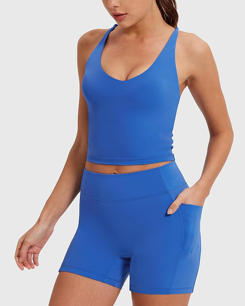 MOOSLOVER Women 2 Piece Workout Sets Longline Sports Bra Tank Tops Tummy Control Gym Shorts Pilates Outfits | Amazon (US)