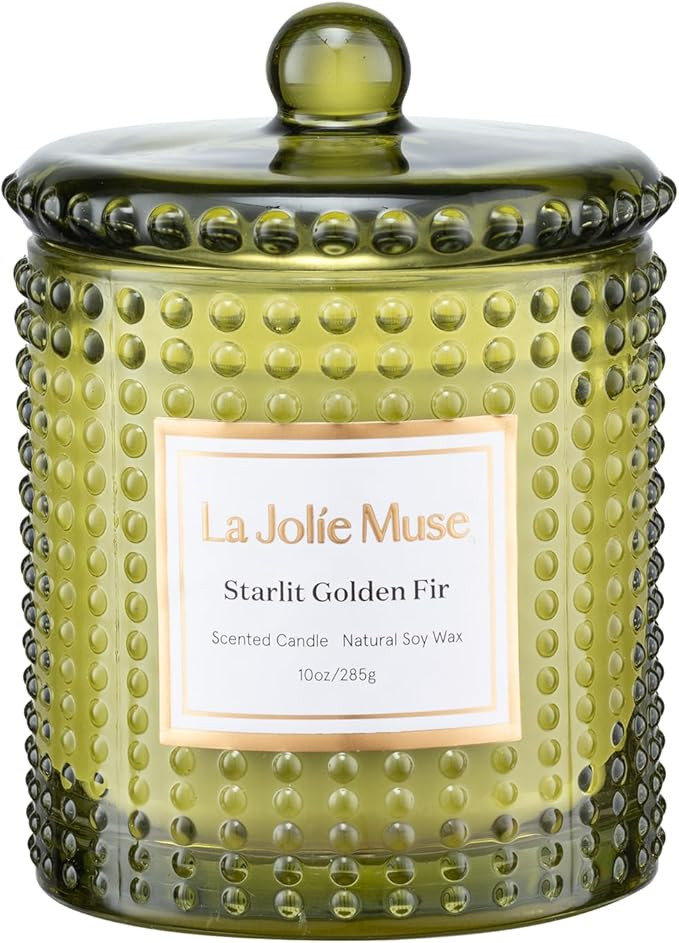 LA JOLIE MUSE Christmas Candle, Starlit Golden Fir Candle - Cedarwood, Patchouli, Fir Balsam | 10... | Amazon (US)
