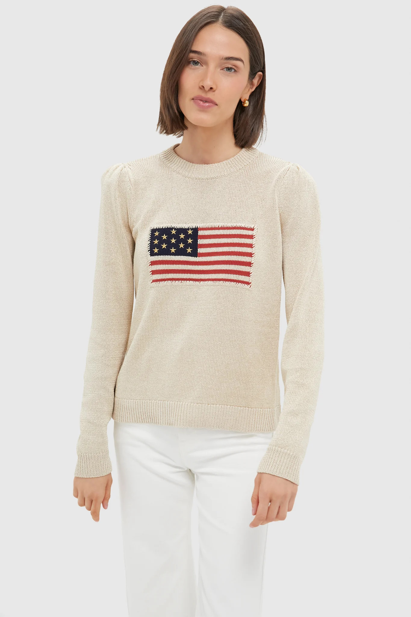 Metallic Cropped Cotton Puff Sleeve Americana | Tuckernuck (US)