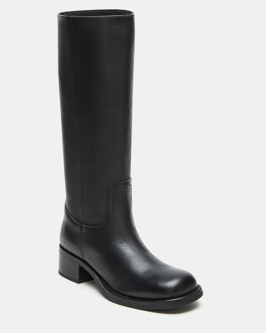 RIGGS Black Leather Square Toe Boot | Women's Boots | Steve Madden (US)