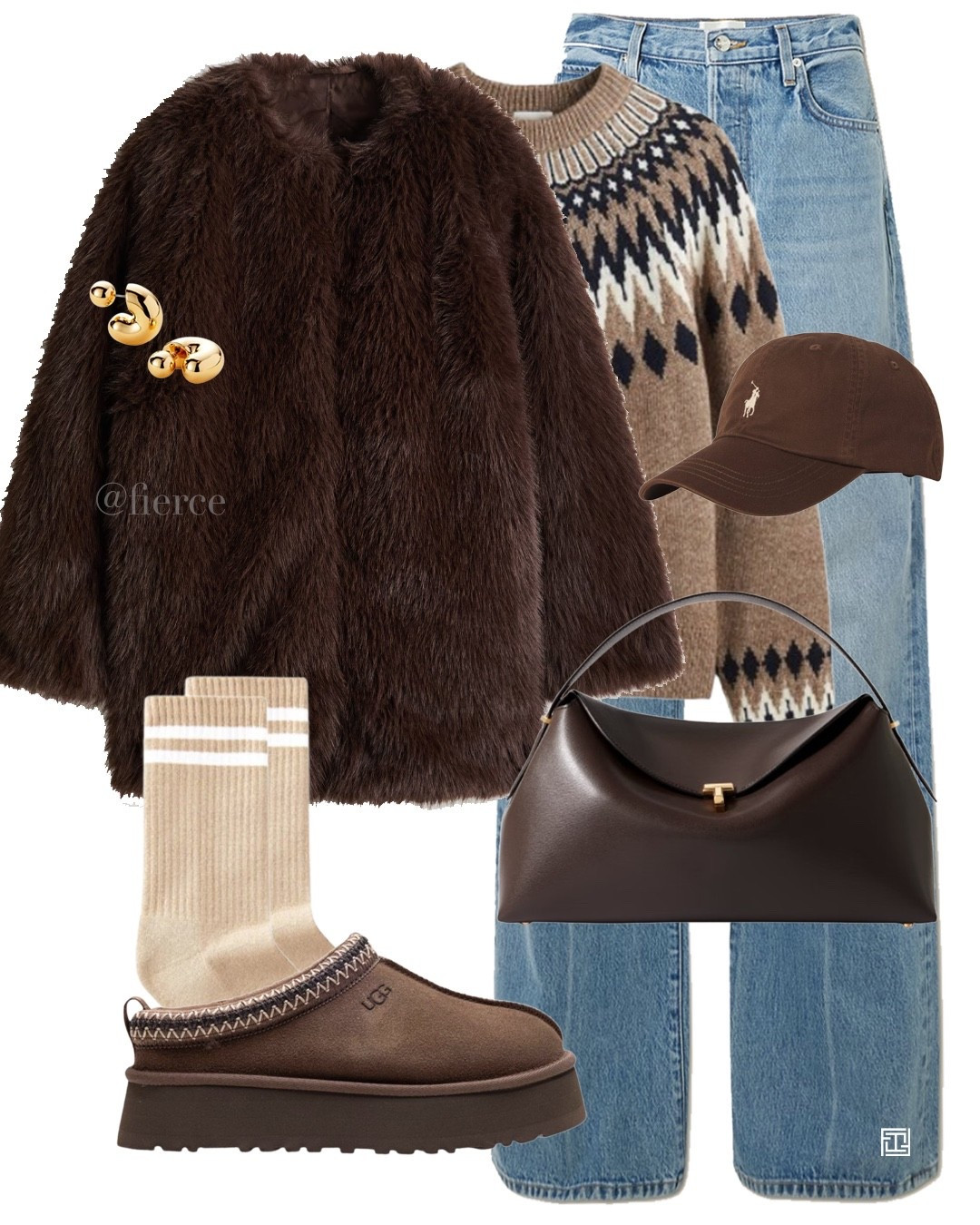 Blue jeans chocolate brown faux fur chocolate brown t lock bag fair isle jumper casual comfy outfit weekend look 

#LTKCyberWeek #LTKuk #LTKwinter
