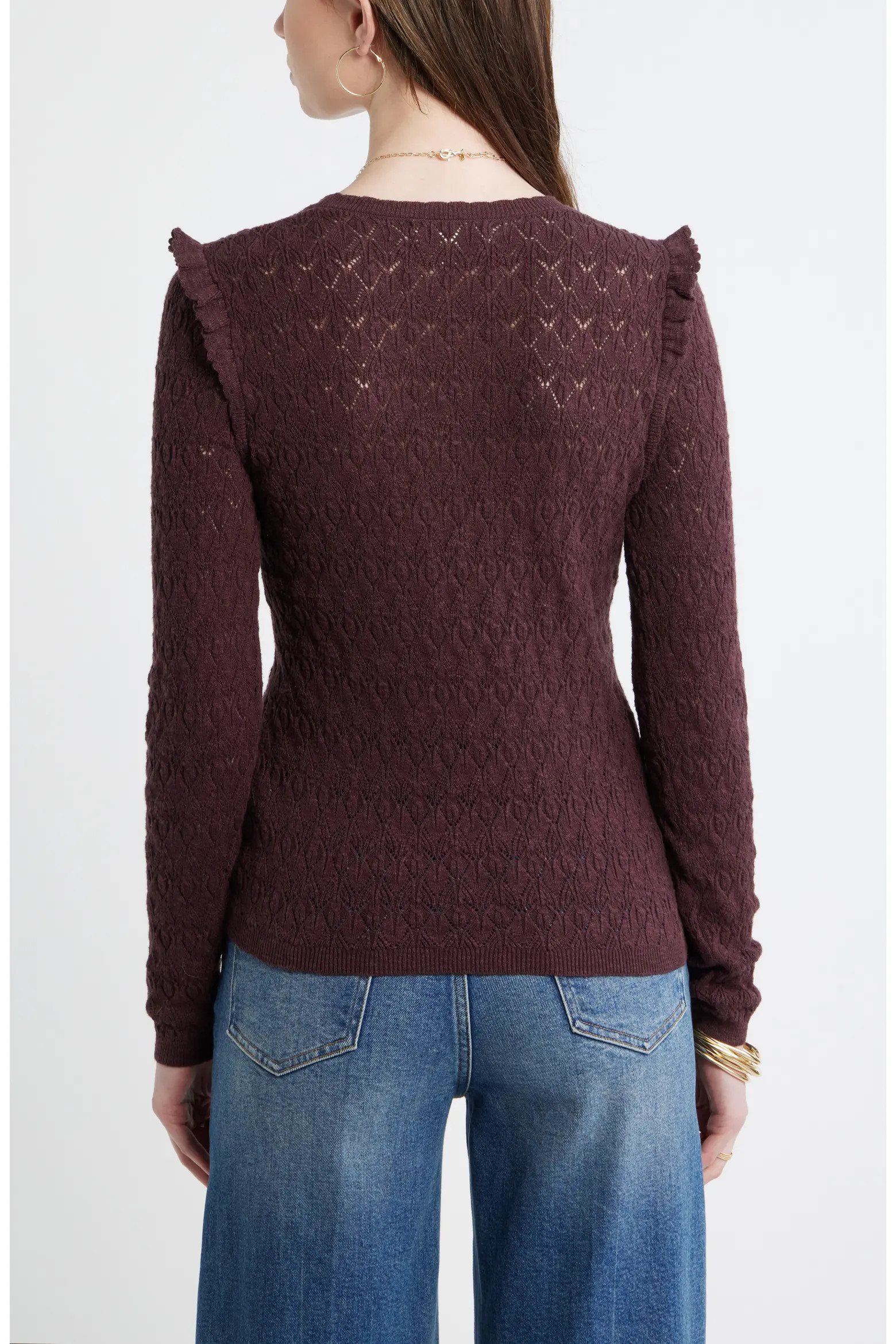 Ruffle Trim Pointelle Stitch Cotton Blend Sweater (Women) | Nordstrom | Nordstrom