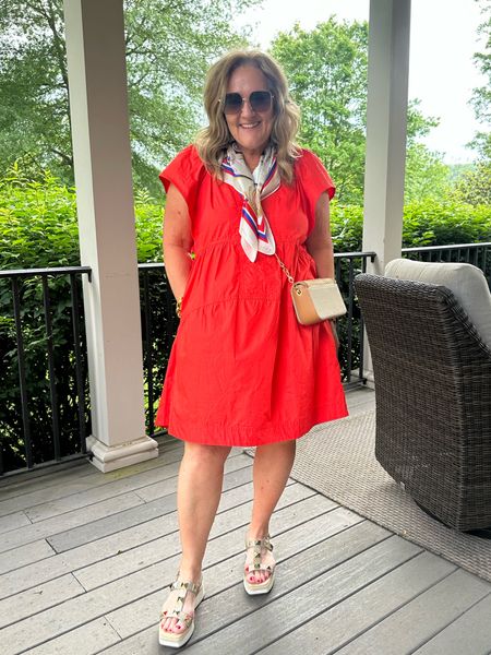 Memorial day perfection. Cotton poplin dress super raw to wear. Size XL
Get the scarf! It’s so fun. 

The perfect little canvas she rattan crossbody. 