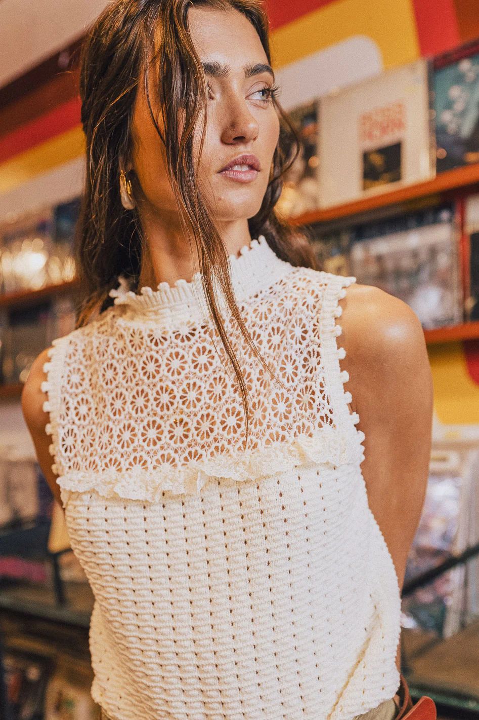 PREORDER - Briella Crochet Top in Cream | Bohme