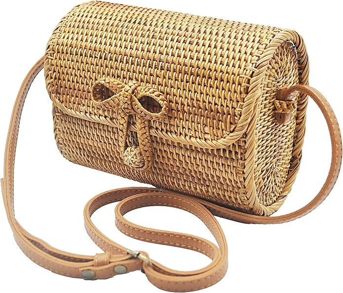 HAAN Handwoven Wicker Crossbody Wallet Boho Purse Oval Rattan Bag For Summer Beach - Natural Stylish | Amazon (US)