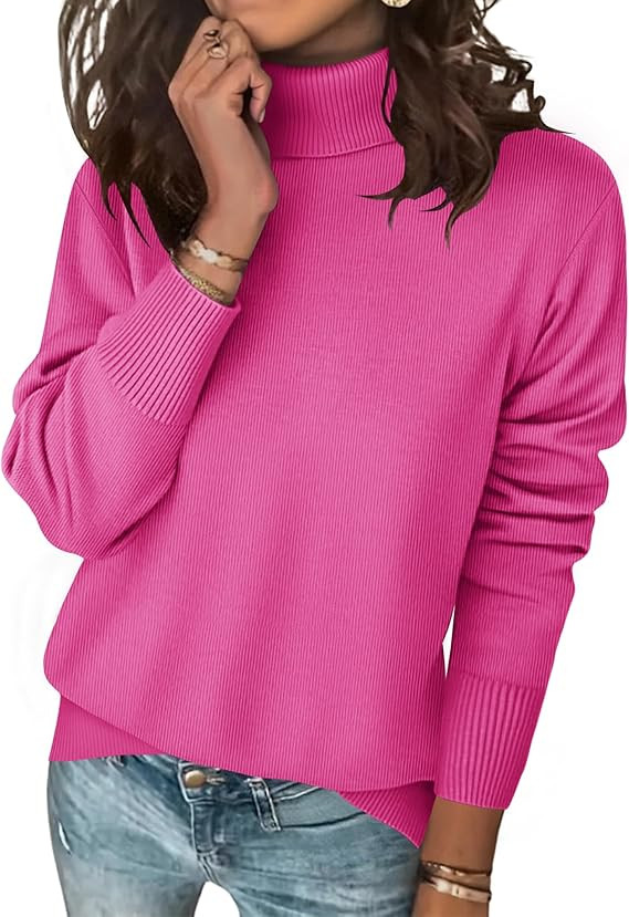 Zeagoo Women's Turtleneck Sweater Long Sleeve Spilt Hem Casual Knit Pullover Chunky Fall Winter J... | Amazon (US)